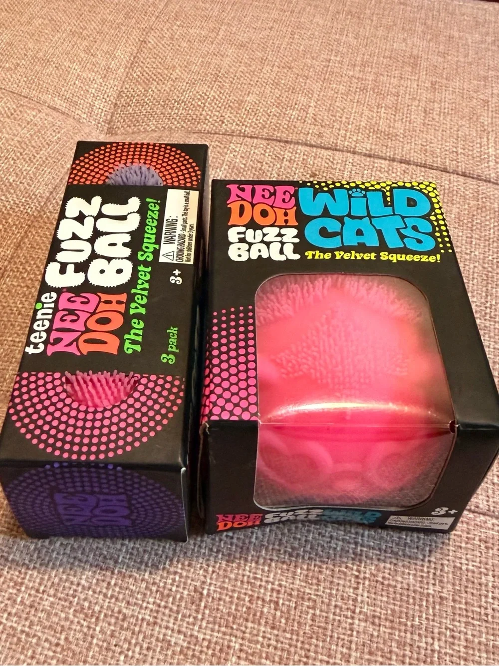 Nee Doh Bundle Wild Cats Fuzz Ball 3 pack teenie balls Pink Velvet Squeeze - Picture 1 of 4